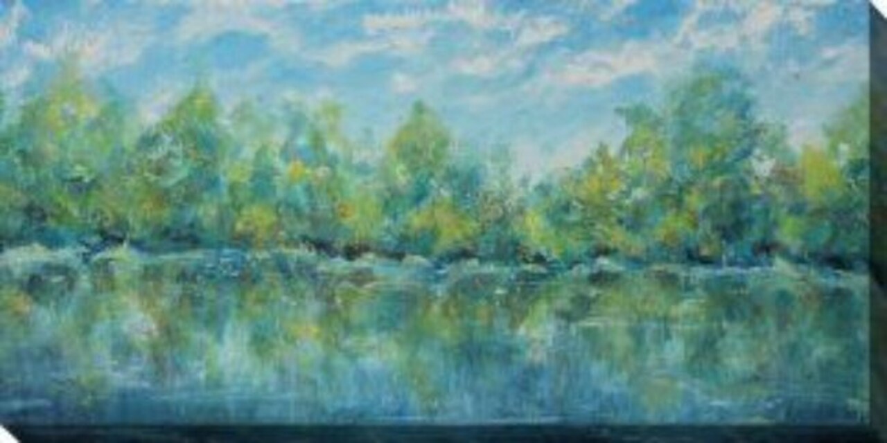 Outdoor Living and Style Blue and Green Sky Pond Outdoor Canvas Rectangular Wall Art Decor 24" x 48"